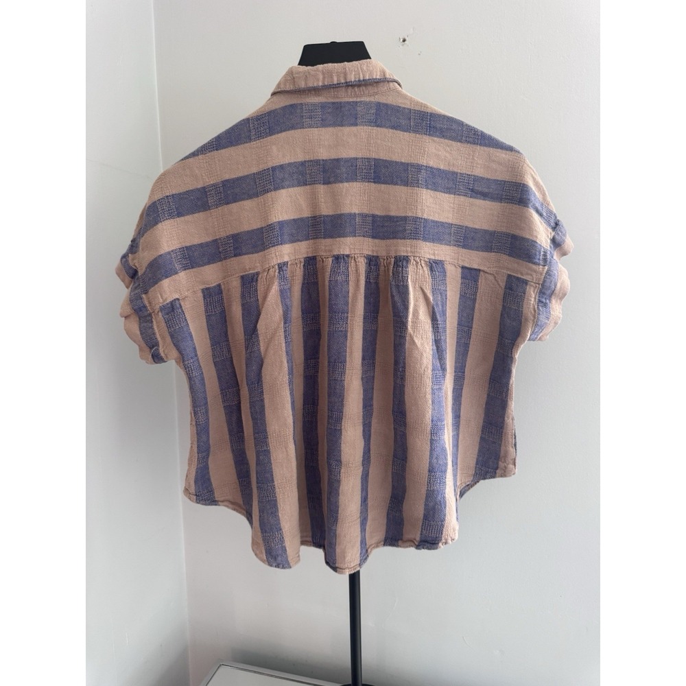 Madewell Hilltop Shirt Bayley Stripe Linen Coastal Top Size S Beachy - Picture 2 of 6